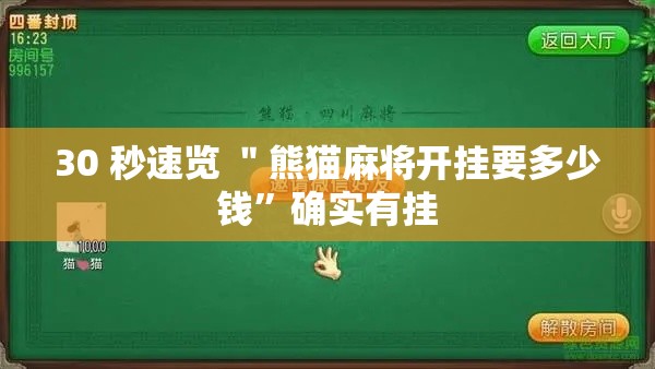 30 秒速览 ＂熊猫麻将开挂要多少钱”确实有挂