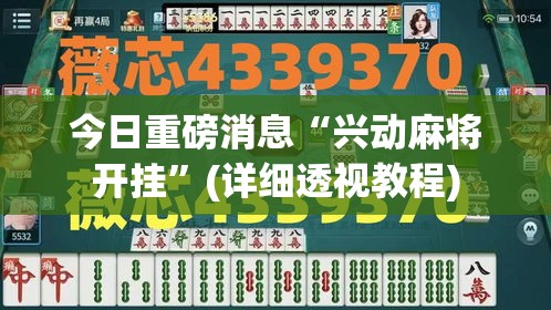 今日重磅消息“兴动麻将开挂”(详细透视教程)