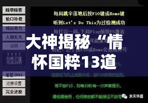 大神揭秘“情怀国粹13道挂了会怎么样”开挂辅助脚本+详细开挂