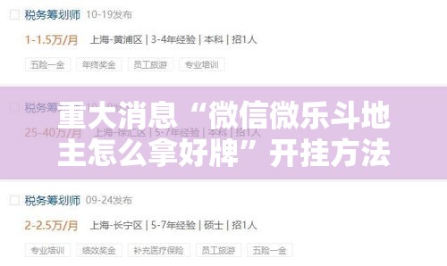 重大消息“微信微乐斗地主怎么拿好牌”开挂方法