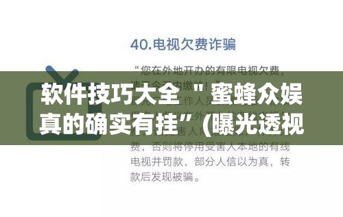 软件技巧大全 ＂蜜蜂众娱真的确实有挂”(曝光透视必备猫腻)